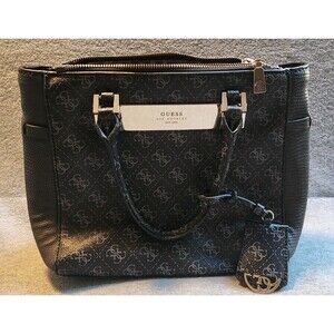 Guess Crossbody Bag Womens Small Size Black Faux Leather Monogram Logo